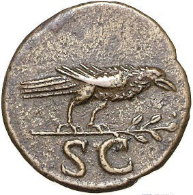 Ancient Roman coin with a bird emblem and 'SC' letters